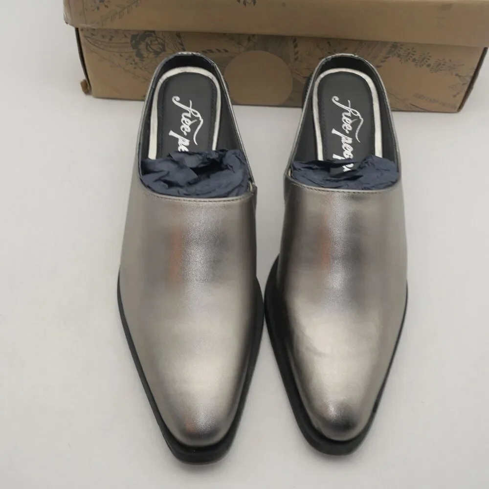 NEW Free People Women's 8.5 Tallulah Mules Shoes Western Wedge Platino Silver